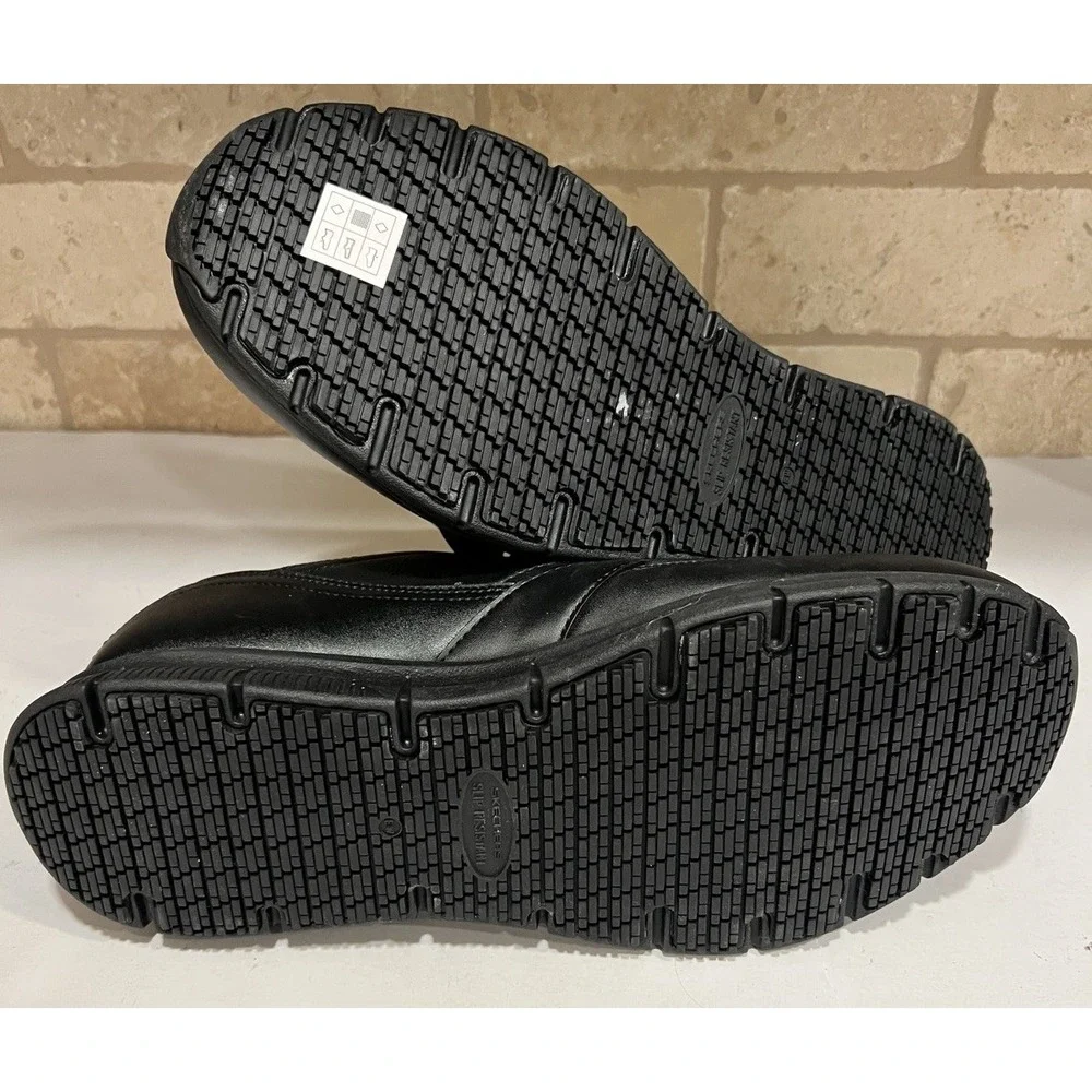 New Skechers Work 77156 Memory Foam Slip Resistant Black Lace Shoes Size 13 Wide